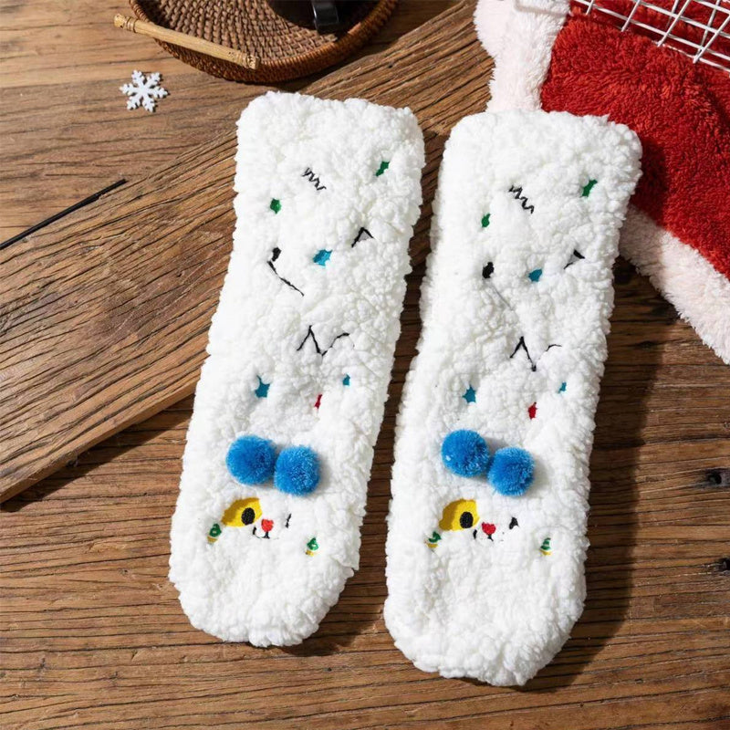 Thickened Non-Slip Floor Socks Cute Cartoon Embroidery Female Sleeping Socks Warm Berber Fleece Thick Fleece Socks Female
