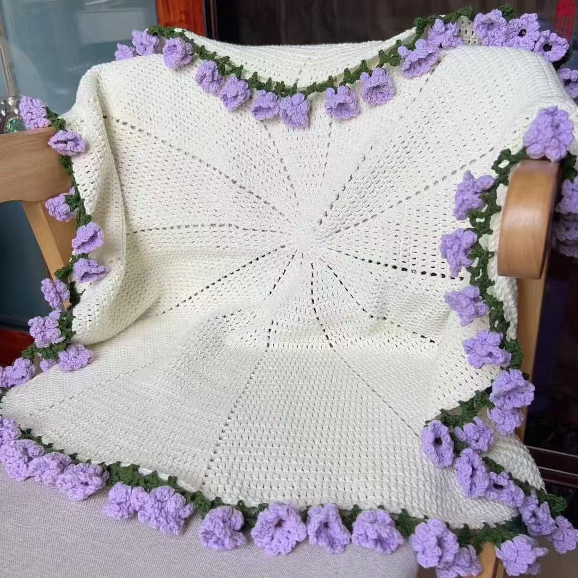 Handmade Yarn DIY Bouquet Blanket Kit Crochet Lily of the Valley Rose Blanket Transform into Bouquet Creative Gift