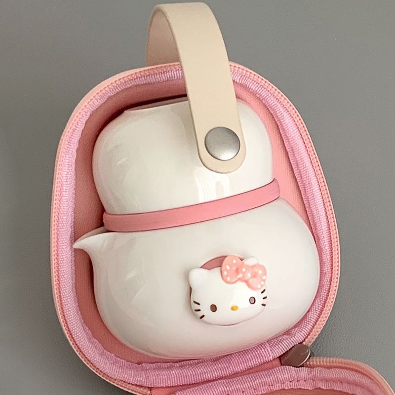 Set Teh Hellokitty Teko PA Kecil Set Teh Portabel Travel Kartun Teko Lucu Cocok untuk Hadiah Anak Perempuan