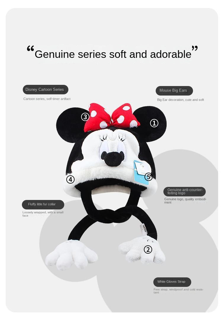 Disney Minnie Mickey Cartoon Hat Female Autumn and Winter Thickening Warm Plush Earmuffs Hat