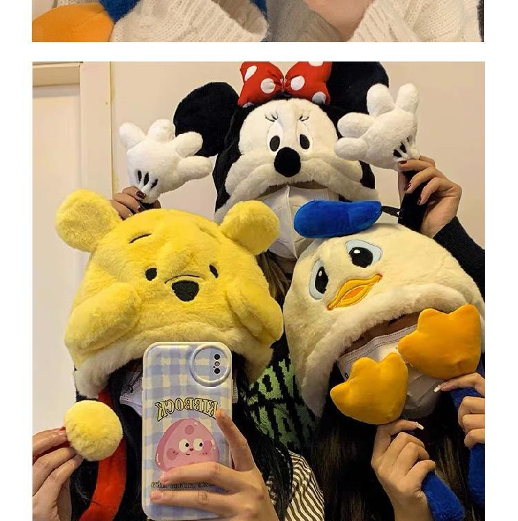 Disney Minnie Mickey Cartoon Hat Female Autumn and Winter Thickening Warm Plush Earmuffs Hat