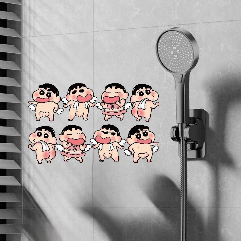 Stiker Kartun Crayon Xiaoxin Stiker Dinding Kamar Mandi Happy Day Stiker Ubin Toilet Rumah Stiker Dinding Kamar Mandi Tahan Air