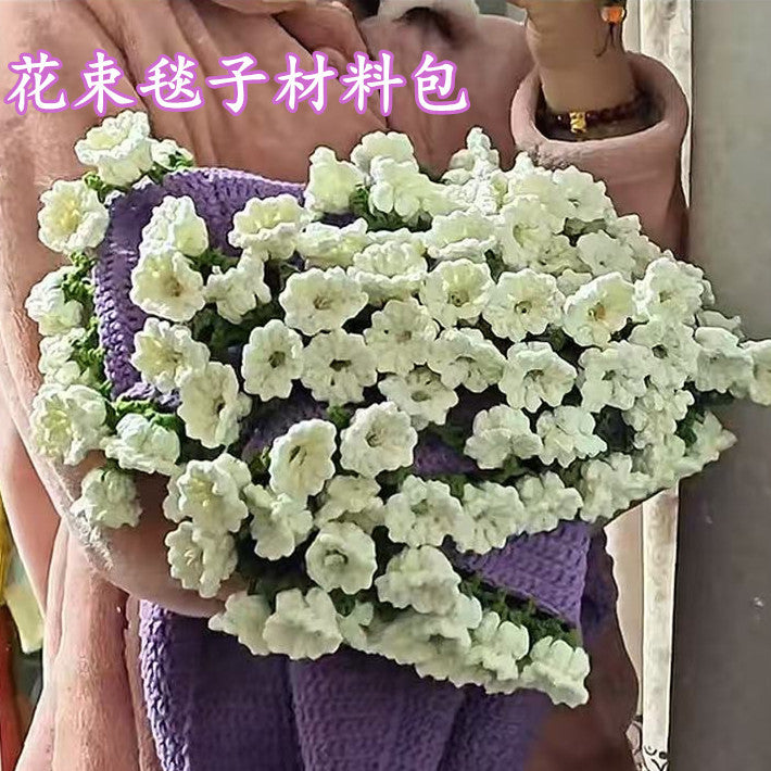Handmade Yarn DIY Bouquet Blanket Kit Crochet Lily of the Valley Rose Blanket Transform into Bouquet Creative Gift