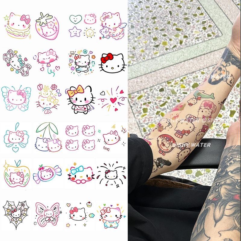 Kartun baru kucing kucing tato warna-warni aplikasi lengan lembut gadis gadis lucu hati pita bisa dicuci tahan air pelajar