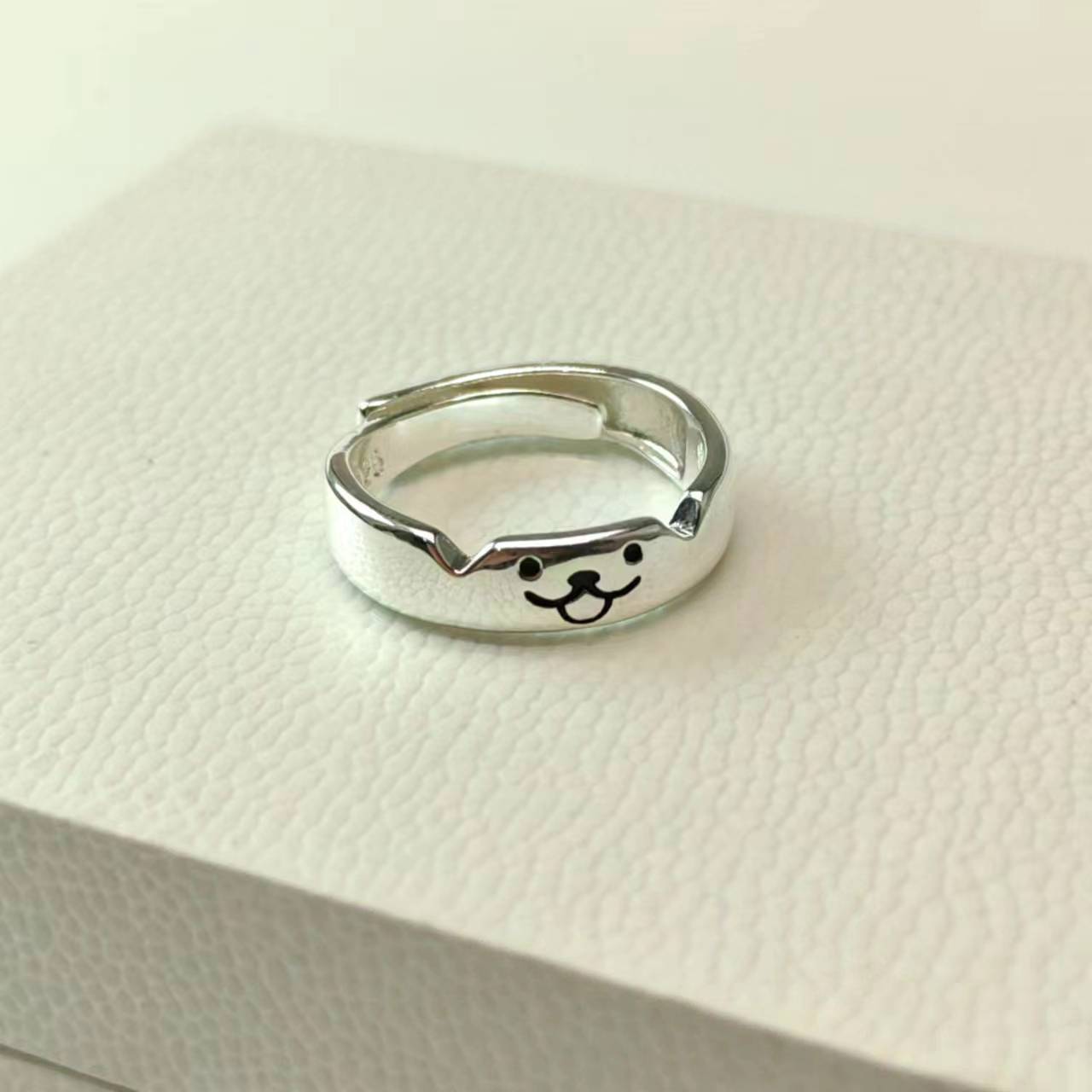 Cincin Buku Harian Anjing dan Kucing Perak 925 Anak Kucing Lucu Anak Anjing Desain Canggih Dapat Mengukir Cincin Pasangan Tulisan