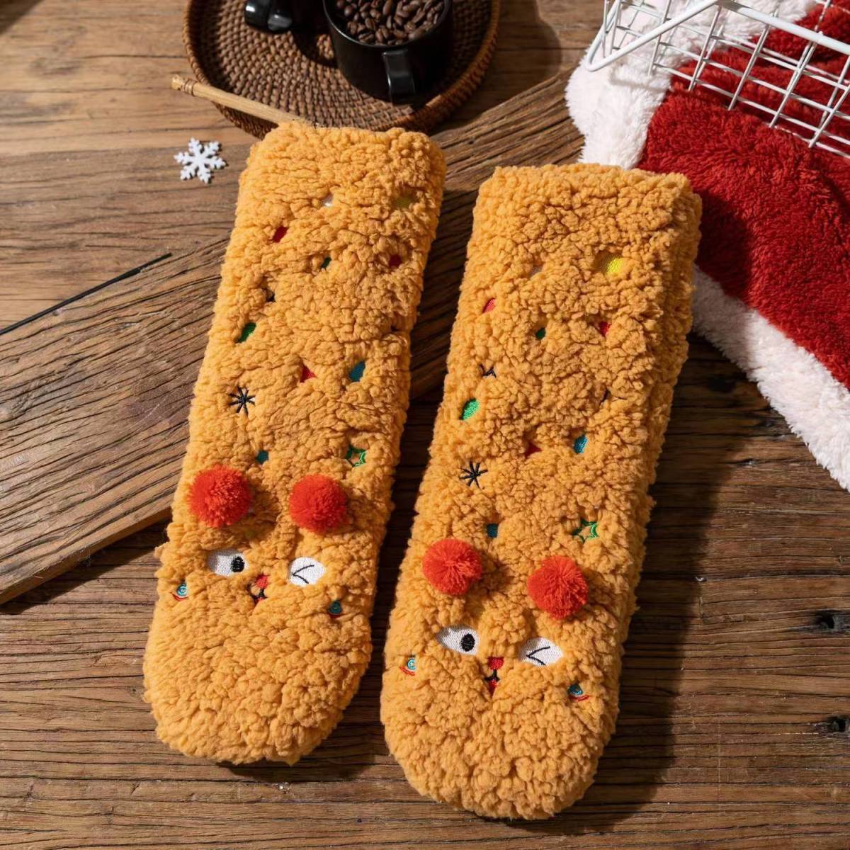 Thickened Non-Slip Floor Socks Cute Cartoon Embroidery Female Sleeping Socks Warm Berber Fleece Thick Fleece Socks Female