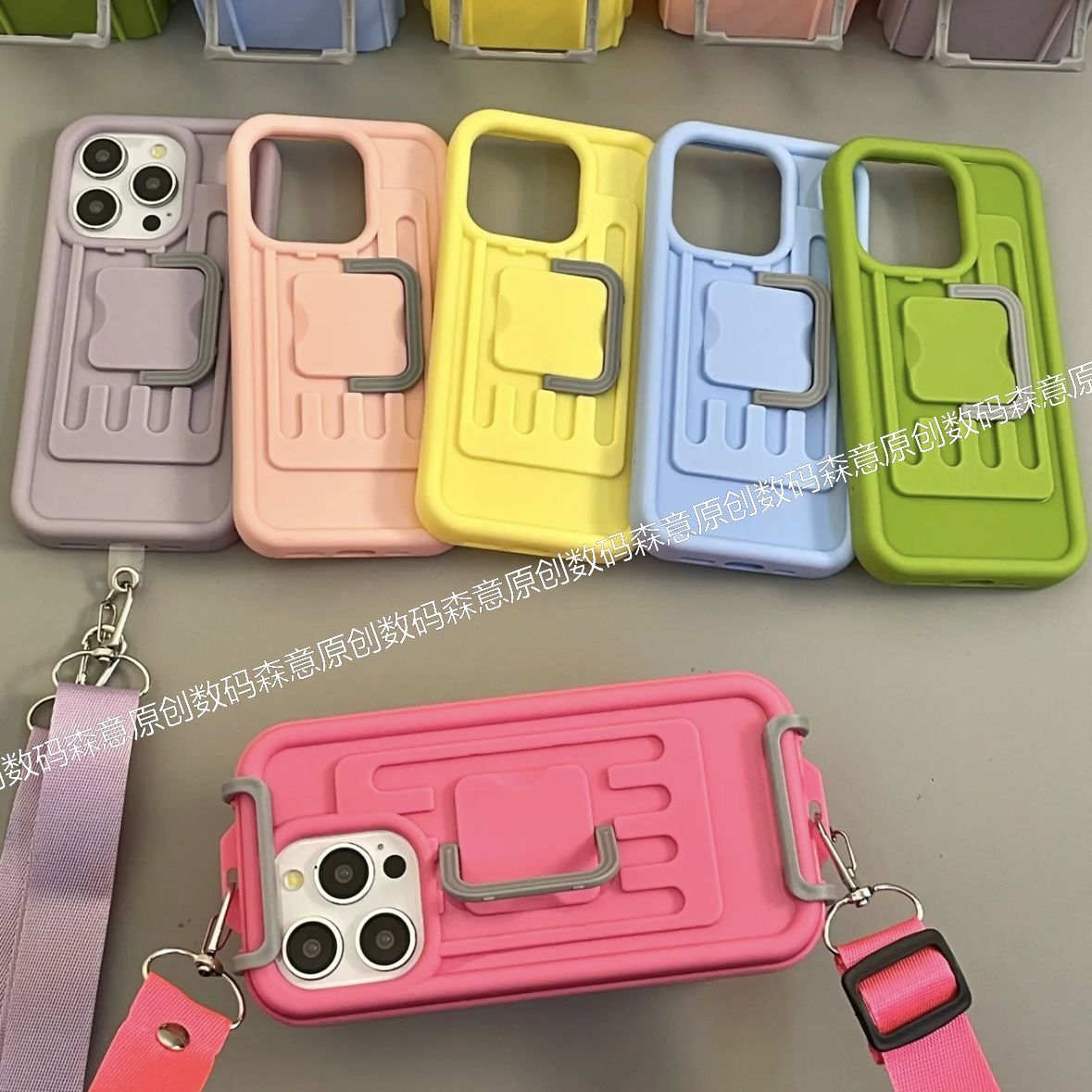 Kotak Penyimpanan Macaron Kreatif Selempang untuk Iphone15 Apple 14 Casing Ponsel 13 Kepribadian 12 Baru 11 Wanita