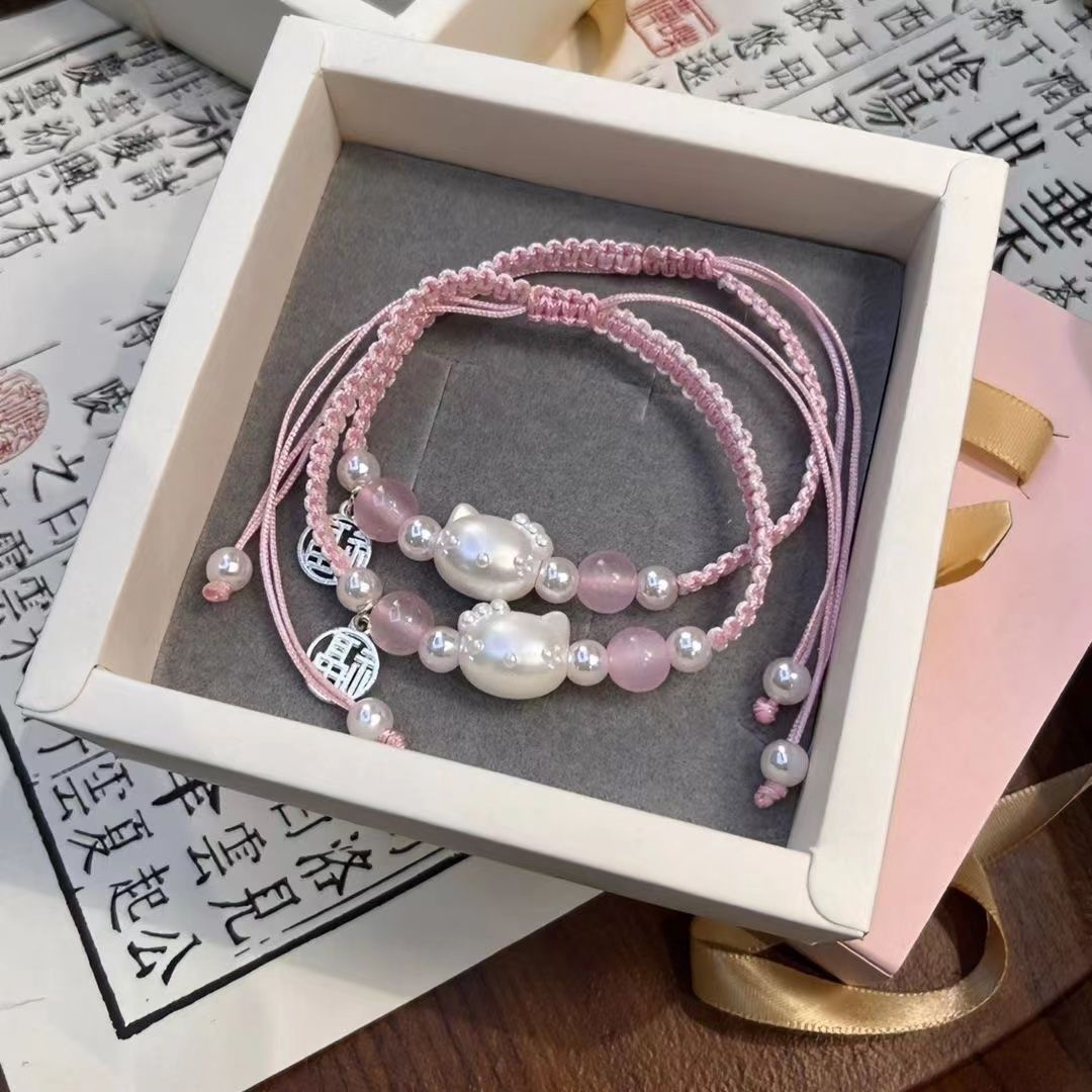 Gelang Hello Kitty Gaya Sama Tiktok Gelang Tenun Buatan Tangan Sederhana Lucu untuk Hadiah Pasangan untuk Sahabat