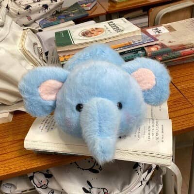 Boneka Kelinci Gajah Kartun Biru dan Putih Berubah Dua Sisi Super Lucu Boneka Mewah Hadiah untuk Pacar
