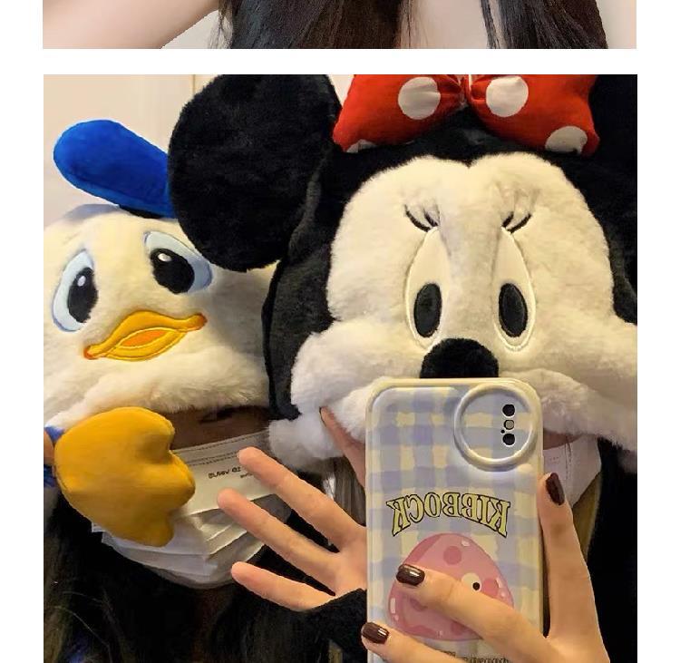Disney Minnie Mickey Cartoon Hat Female Autumn and Winter Thickening Warm Plush Earmuffs Hat