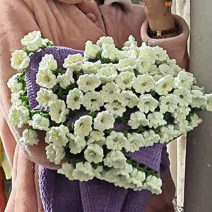Handmade Yarn DIY Bouquet Blanket Kit Crochet Lily of the Valley Rose Blanket Transform into Bouquet Creative Gift