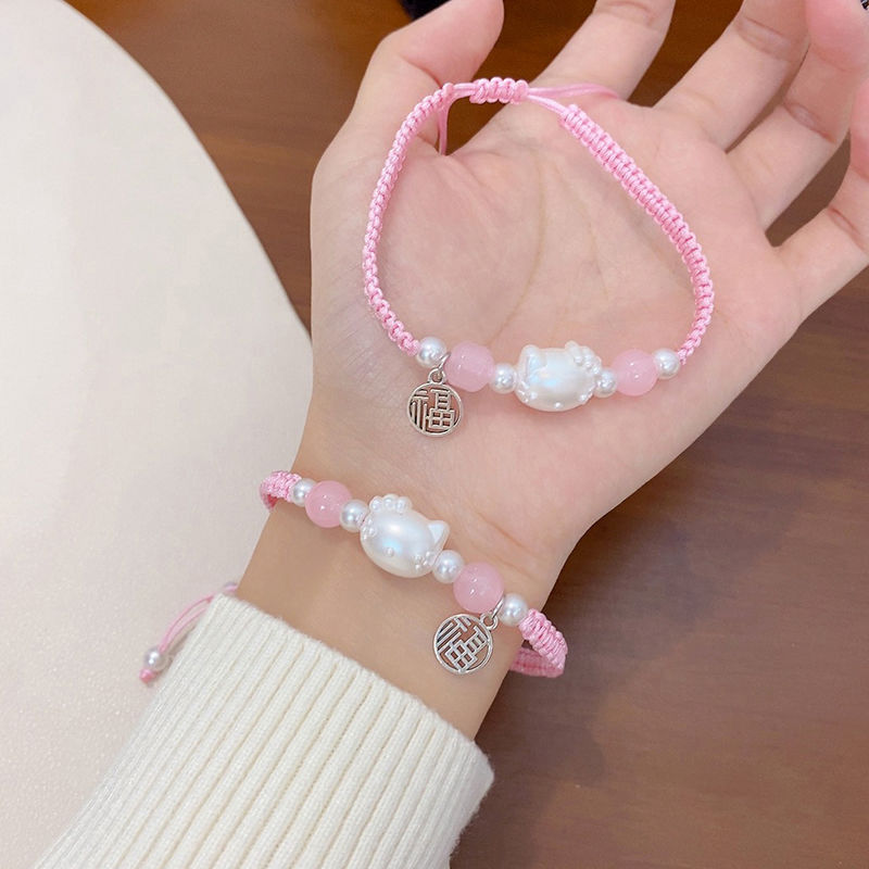 Gelang Hello Kitty Gaya Sama Tiktok Gelang Tenun Buatan Tangan Sederhana Lucu untuk Hadiah Pasangan untuk Sahabat