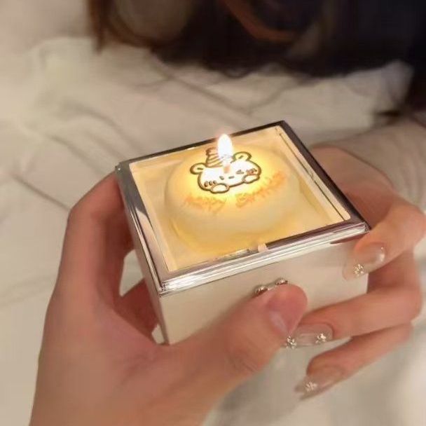 Bear Rotating Gift Box Cake Bear Candle Ring Box Valentine's Day Birthday Gift for Girlfriend