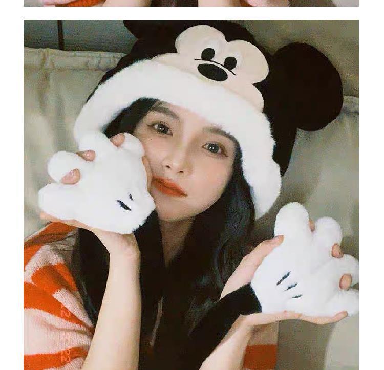 Disney Minnie Mickey Cartoon Hat Female Autumn and Winter Thickening Warm Plush Earmuffs Hat