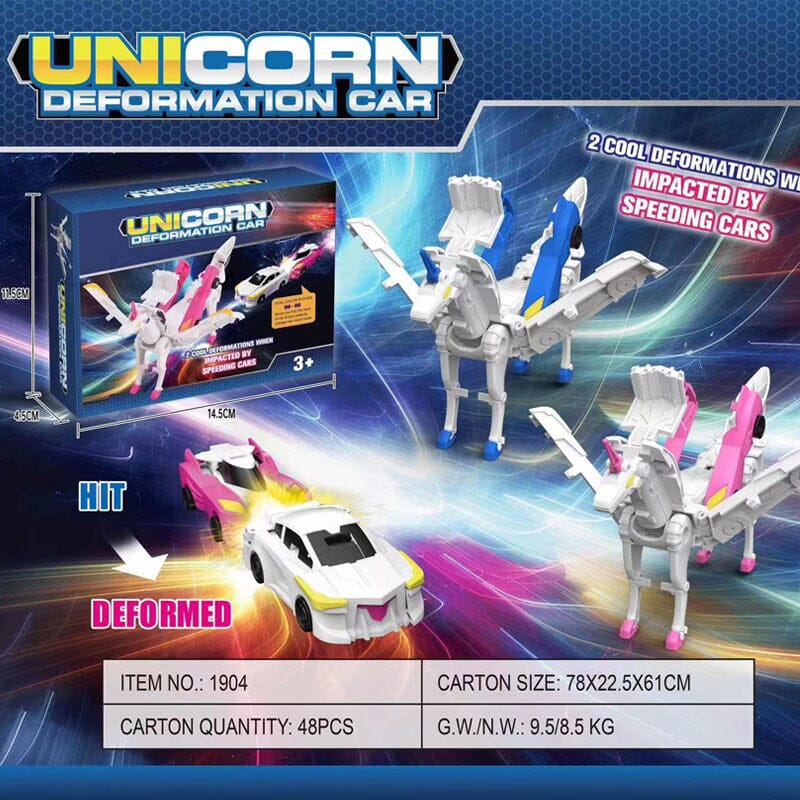 Mobil Mainan Anak-Anak Kombinasi Mobil Unicorn Pegasus Sayap Langit Ajaib Tabrakan Hisap Magnetik Deformasi Orangtua-Anak