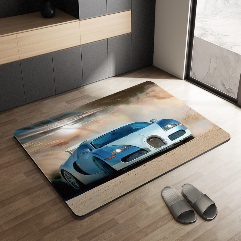 Sports Car Diatom Ooze Floor Mat Bathroom Step Mat Bathroom Bathtub Absorbent Non-Slip Toilet Door Quick-Drying Door Mat