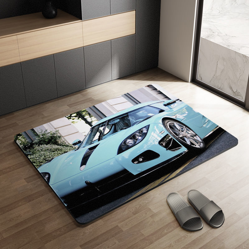 Sports Car Diatom Ooze Floor Mat Bathroom Step Mat Bathroom Bathtub Absorbent Non-Slip Toilet Door Quick-Drying Door Mat