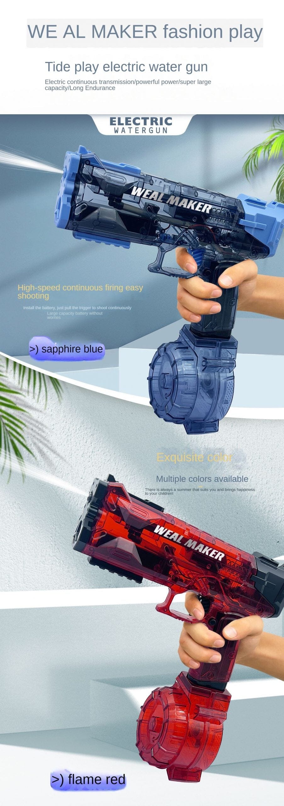 IceBlast Electric Water Gun - High Capacity, Fully Automatic, Recoil-Action, Rapid-Fire, High-Pressure Pulse, Gecko Water Gun