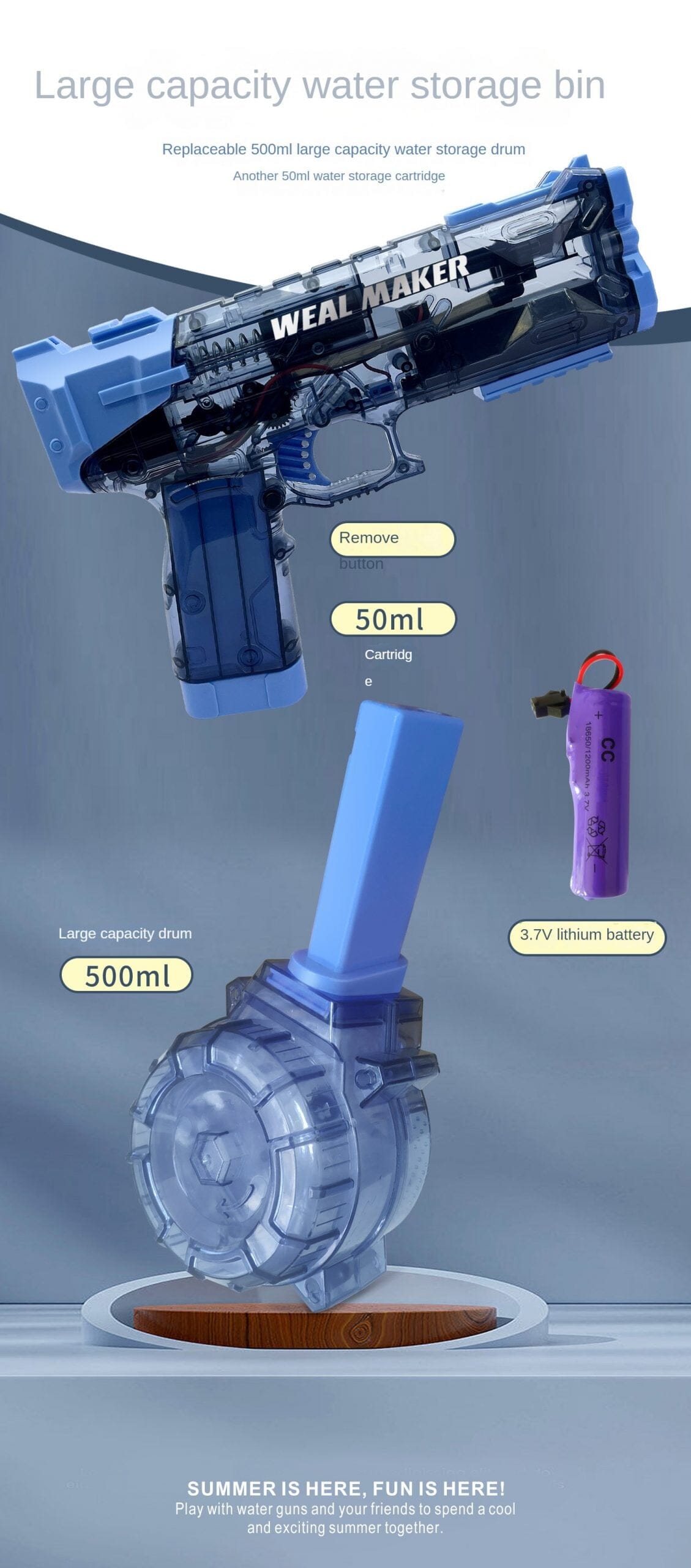 IceBlast Electric Water Gun - High Capacity, Fully Automatic, Recoil-Action, Rapid-Fire, High-Pressure Pulse, Gecko Water Gun