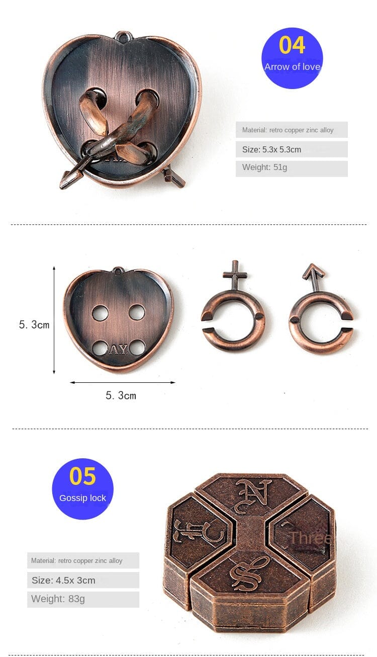 Zinc Alloy Intellectual Ring Puzzle, Unlocking Set, Nine Linked Rings Brain Teaser, Kongming Lock, Magic Puzzle Gold.