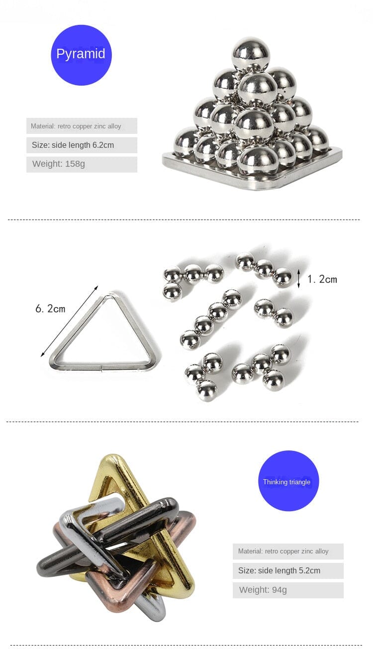 Zinc Alloy Intellectual Ring Puzzle, Unlocking Set, Nine Linked Rings Brain Teaser, Kongming Lock, Magic Puzzle Gold.