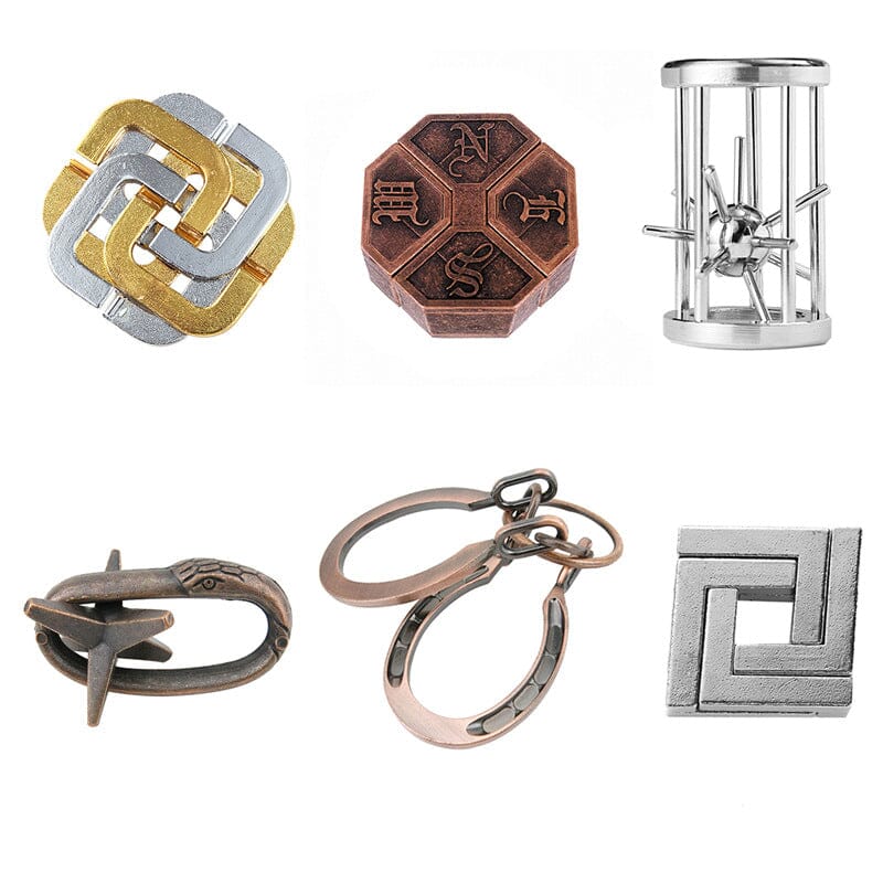 Zinc Alloy Intellectual Ring Puzzle, Unlocking Set, Nine Linked Rings Brain Teaser, Kongming Lock, Magic Puzzle Gold.