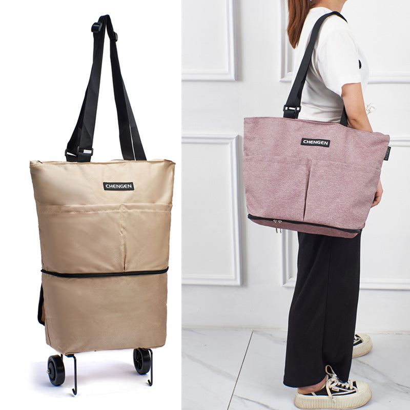 Portable Large Capacity Grocery Bag Supermarket Shopping Bag Foldable Wheel Handbag Luggage Bag Travel Bag Hand Buggy