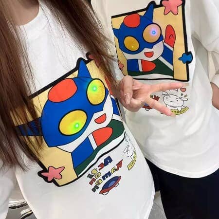 Light-on Light-on Eyes Flashing Clothes Crayon Xiaoxin Luminous Short-Sleeved T-shirt Cartoon Cartoon Parent-Child Clothes Top