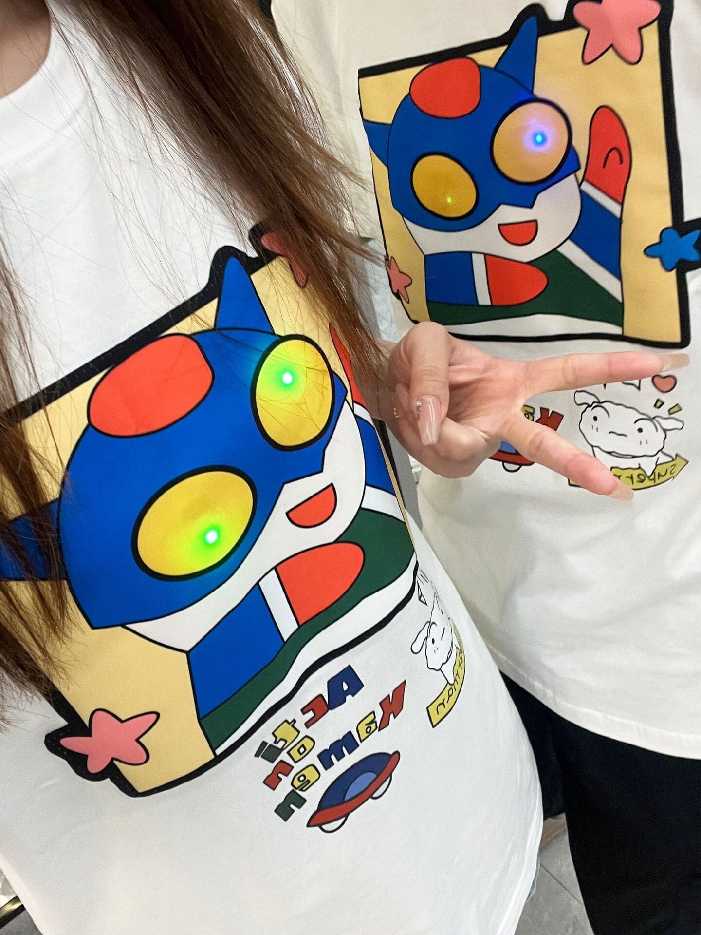 Light-on Light-on Eyes Flashing Clothes Crayon Xiaoxin Luminous Short-Sleeved T-shirt Cartoon Cartoon Parent-Child Clothes Top