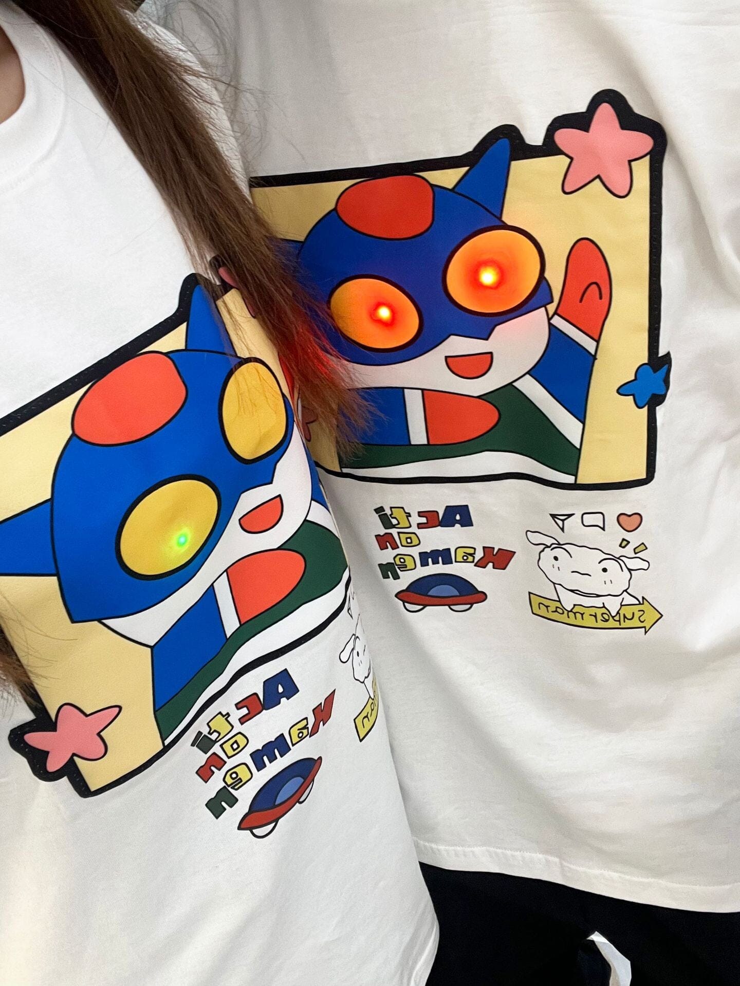 Light-on Light-on Eyes Flashing Clothes Crayon Xiaoxin Luminous Short-Sleeved T-shirt Cartoon Cartoon Parent-Child Clothes Top