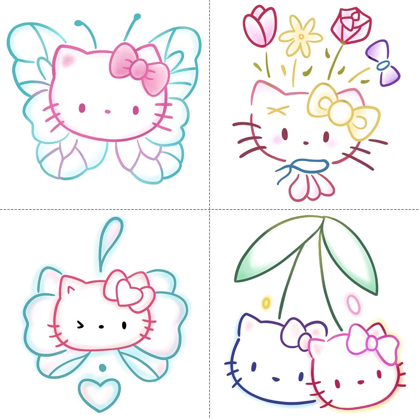 New Cartoon Kitty Cat Colorful Tattoo Applique Arm Soft Girl Cute Girl Heart Bow Washable Waterproof Student