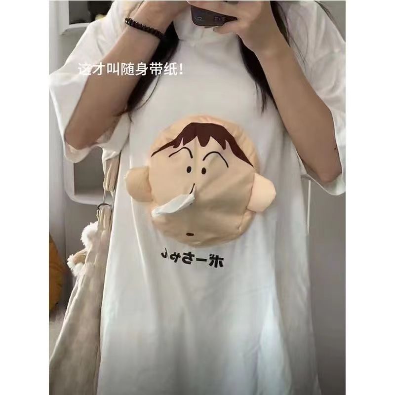 Creative Best-Seller Heavy Cotton Surface Funny Crayon Xiaoxin Popular Carry-on a Dai Paper Extraction Short Sleeve T-shirt