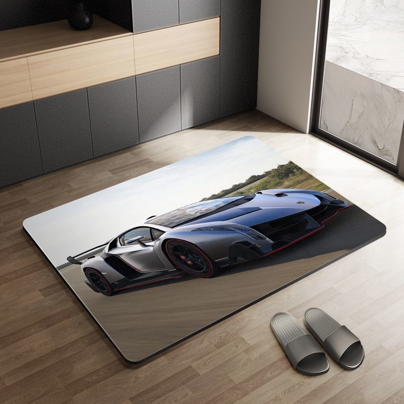 Sports Car Diatom Ooze Floor Mat Bathroom Step Mat Bathroom Bathtub Absorbent Non-Slip Toilet Door Quick-Drying Door Mat