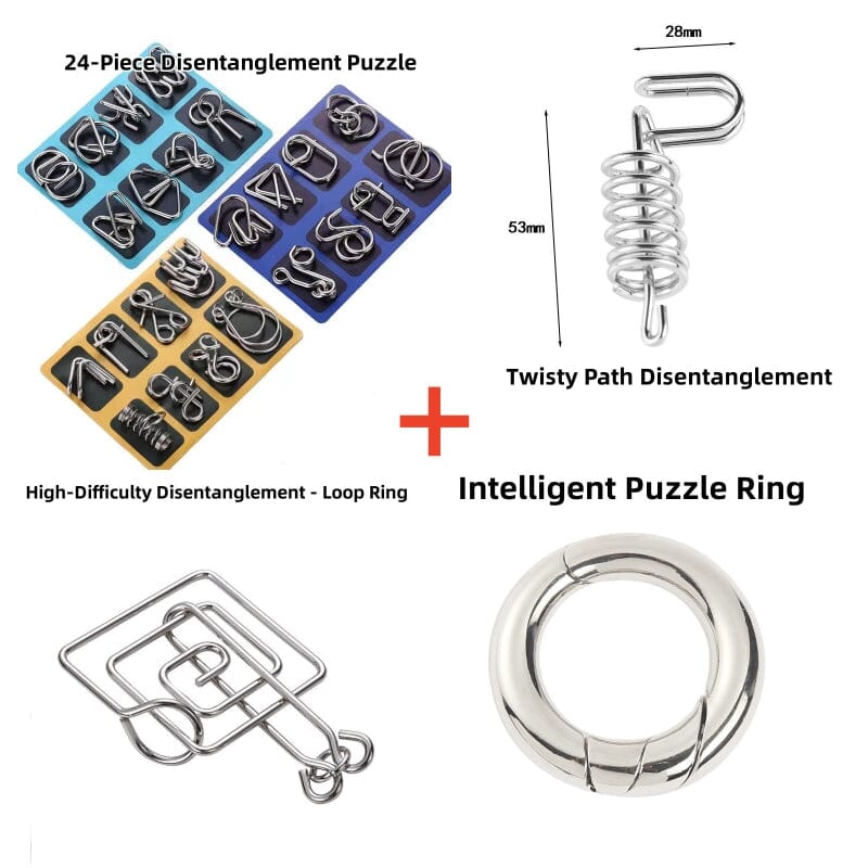 Nine-chain intelligence unlock ring release puzzle toy Luban lock Kongming lock set children's primary school 24-piece set