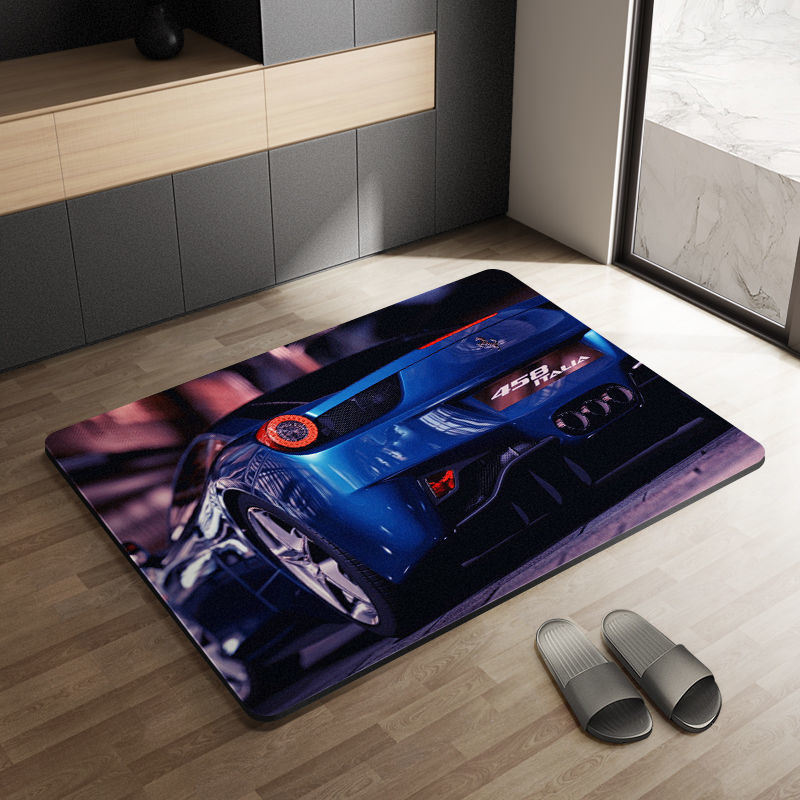 Sports Car Diatom Ooze Floor Mat Bathroom Step Mat Bathroom Bathtub Absorbent Non-Slip Toilet Door Quick-Drying Door Mat