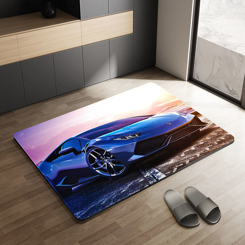 Sports Car Diatom Ooze Floor Mat Bathroom Step Mat Bathroom Bathtub Absorbent Non-Slip Toilet Door Quick-Drying Door Mat