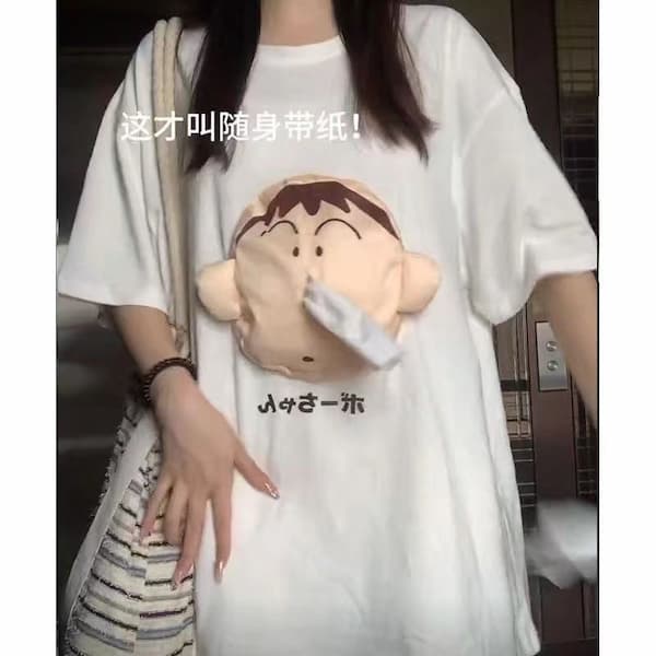 Creative Best-Seller Heavy Cotton Surface Funny Crayon Xiaoxin Popular Carry-on a Dai Paper Extraction Short Sleeve T-shirt