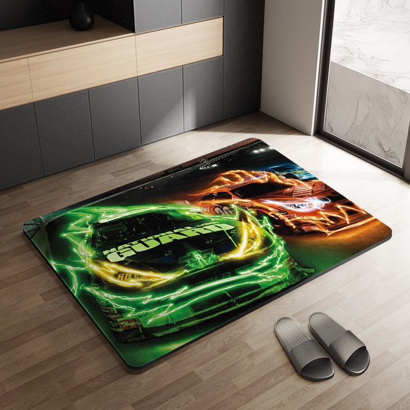 Sports Car Diatom Ooze Floor Mat Bathroom Step Mat Bathroom Bathtub Absorbent Non-Slip Toilet Door Quick-Drying Door Mat