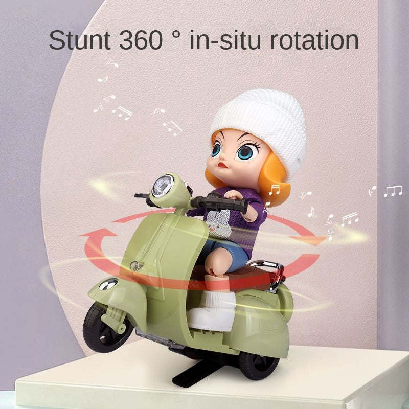 Children's Cartoon Character Modeling Stunt Motorcycle Toy Boy Sound and Light Rotating TikTok Same Hamster Electric Car