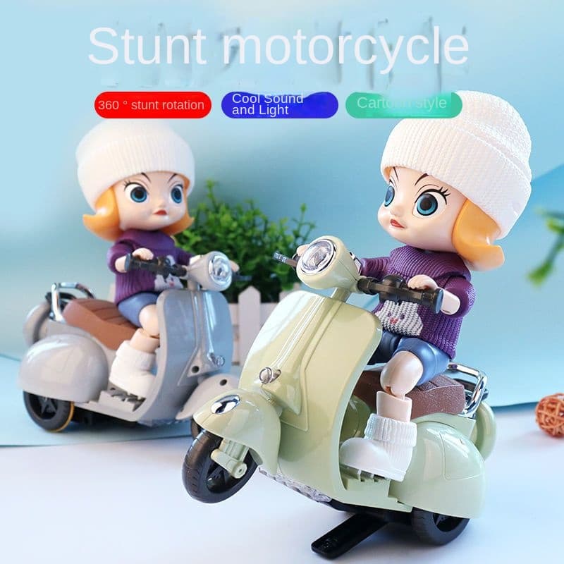 Children's Cartoon Character Modeling Stunt Motorcycle Toy Boy Sound and Light Rotating TikTok Same Hamster Electric Car