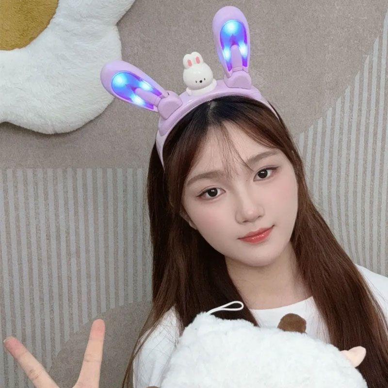 Movable Rabbit Ears Swing Headband Meow Meow Barrettes Glowing Headdress Electric Toy Girl Hair Fixer Non-Slip Clip