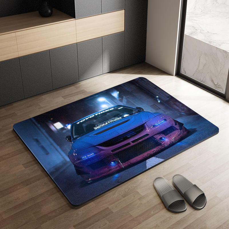 Sports Car Diatom Ooze Floor Mat Bathroom Step Mat Bathroom Bathtub Absorbent Non-Slip Toilet Door Quick-Drying Door Mat