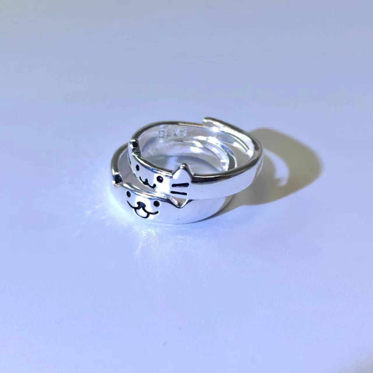 925 Silver Dogs and Cats Diary Ring Cute Kitten Puppy Ins Niche Advanced Design Can Carve Writing Couple Rings