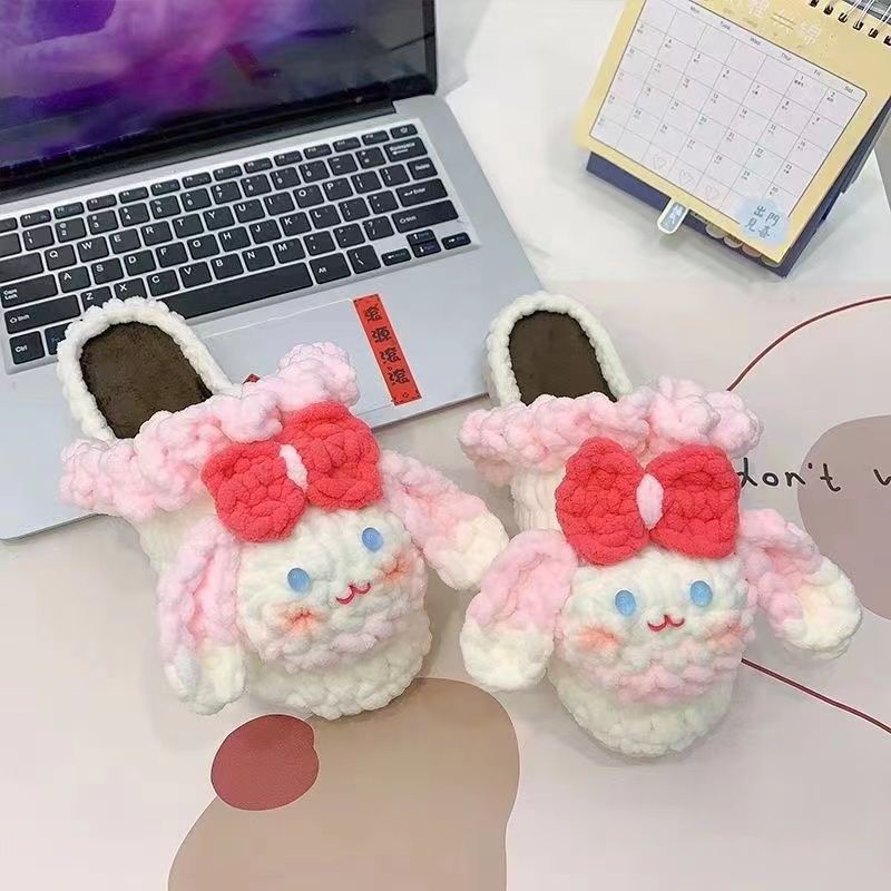 Wool Handmade DIY Woven Crocheted Slippers Cotton Slippers Female Male Winter Internet Celebrity Puff Flower Material Package Cinnamoroll Babycinnamoroll