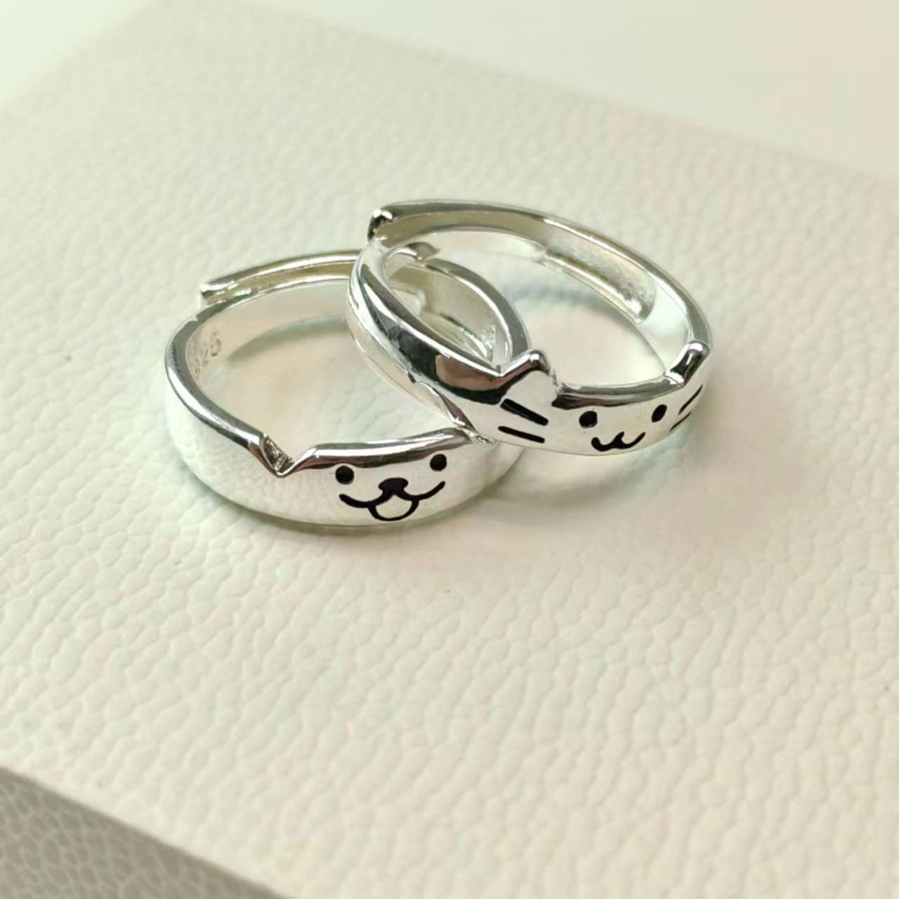 925 Silver Dogs and Cats Diary Ring Cute Kitten Puppy Ins Niche Advanced Design Can Carve Writing Couple Rings