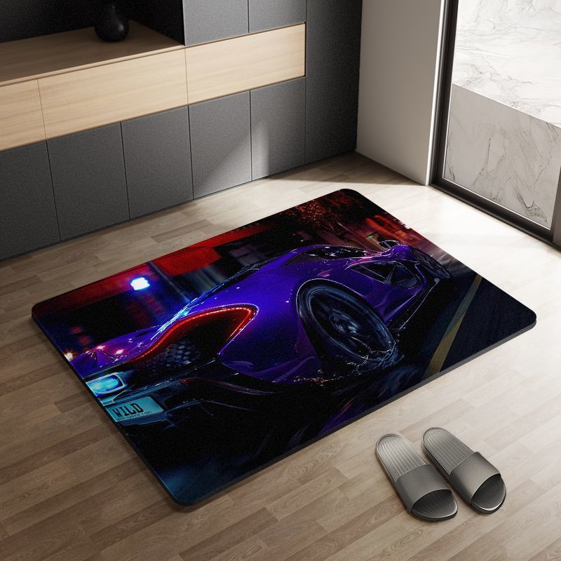 Sports Car Diatom Ooze Floor Mat Bathroom Step Mat Bathroom Bathtub Absorbent Non-Slip Toilet Door Quick-Drying Door Mat