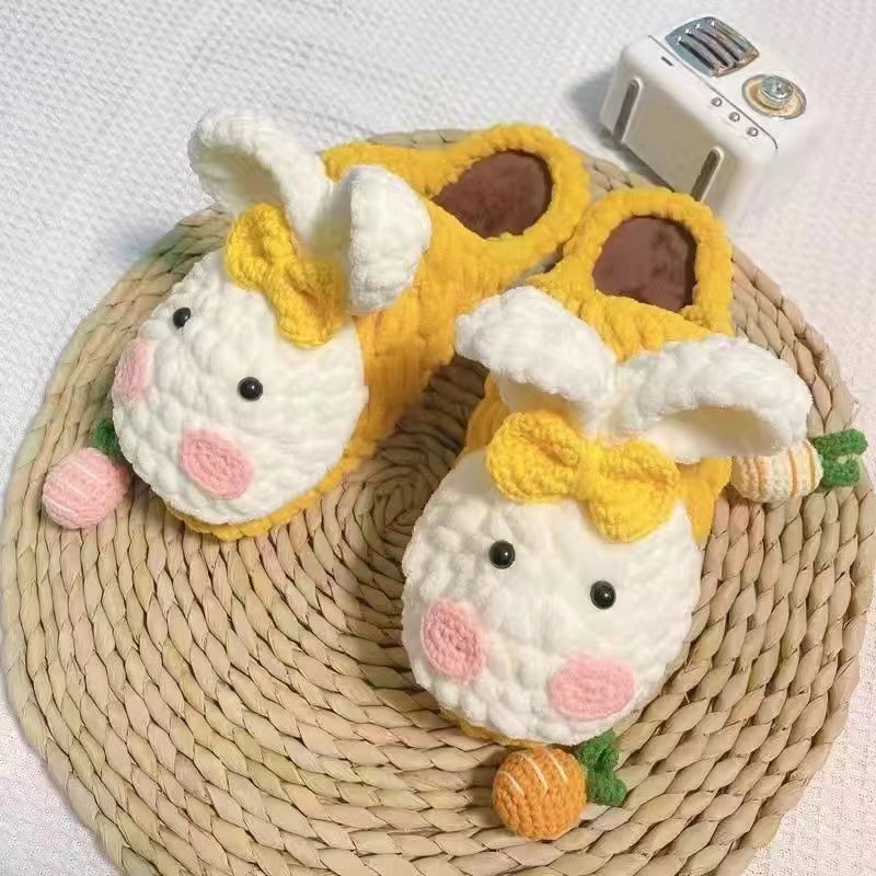 Wool Handmade DIY Woven Crocheted Slippers Cotton Slippers Female Male Winter Internet Celebrity Puff Flower Material Package Cinnamoroll Babycinnamoroll