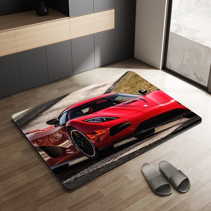 Sports Car Diatom Ooze Floor Mat Bathroom Step Mat Bathroom Bathtub Absorbent Non-Slip Toilet Door Quick-Drying Door Mat