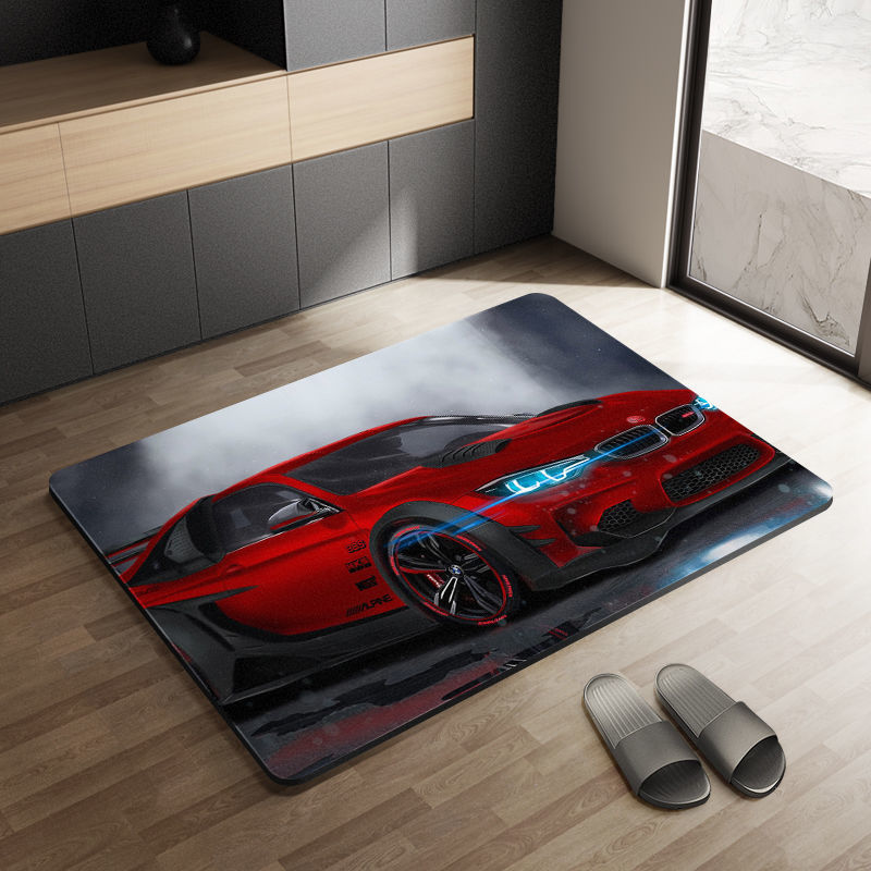 Sports Car Diatom Ooze Floor Mat Bathroom Step Mat Bathroom Bathtub Absorbent Non-Slip Toilet Door Quick-Drying Door Mat