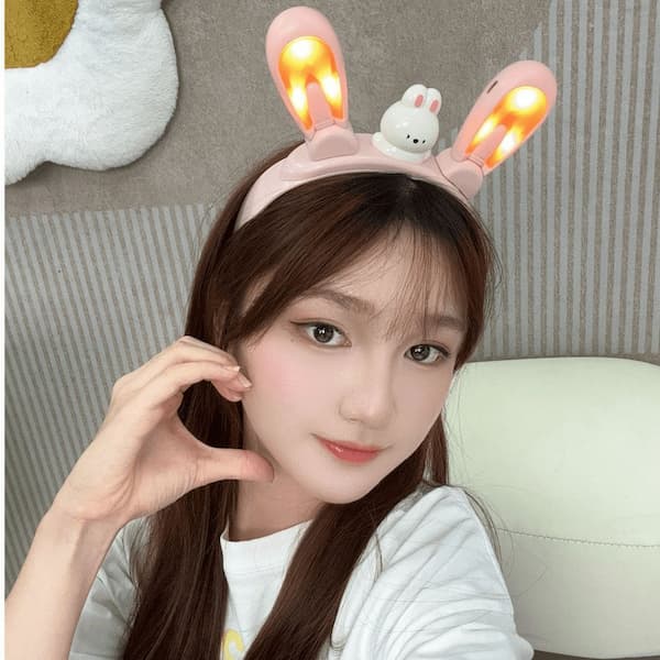 Movable Rabbit Ears Swing Headband Meow Meow Barrettes Glowing Headdress Electric Toy Girl Hair Fixer Non-Slip Clip